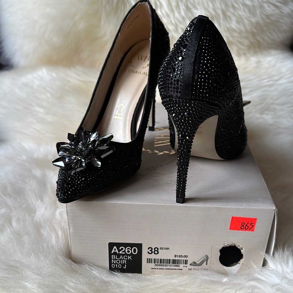 NEW Wedding Bridal Le Chateau Black Stiletto Heels with diamonds Sparkly Texture